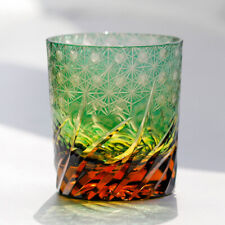Crystal Whiskey Glasses Edo Kiriko Glassware Vodka Wine Tumbler Amber Green 9oz picture