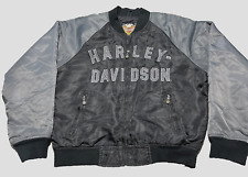 Harley Davidson Bomber Jacket Mens XL Black 100th Anniversary Embroidered Satin picture