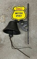 SHELL Motor Spirit Oil Cast Iron Flange Sign with Bell, 13” x 8”, 5.5” Bell picture
