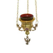 Beautiful Hanging 3 Chain Brass Vigil Lamp Christian Church Kandili Votive Glass picture