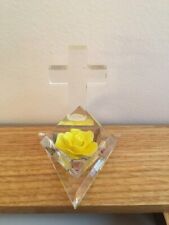 Vintage Bircraft Huntington Indiana Lucite yellow Rose  Cube Shaped Paperweight picture