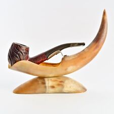 Vintage Ashtray Cigar Pipe Holder Cow Horn & Dr Grabow Crown Duke Smoking Pipe picture