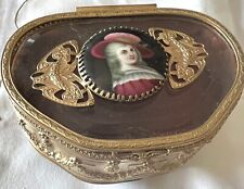 GORGEOUS ART NOUVEAU ORMOLU HAND PAINTED & BEVELED GLASS FOOTED BOX c 1900 picture