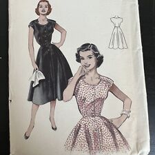 Vintage 50s Butterick 6945 Button Front Flared Skirt Dress Sewing Pattern 20 CUT picture