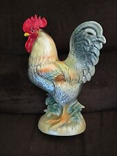 Vtg. Rooster Figurine Ceramic Tan & Green Matte Finish Chicken Farmhouse 9.5