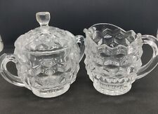 VTG Fostoria American Elegant Glass Cubist Creamer & Sugar Bowl With Lid picture