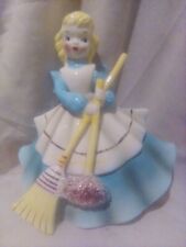 1956 Vintage Napco Housekeeper Maid Lady Girl Figurine Broom & Duster Bow A1872 picture