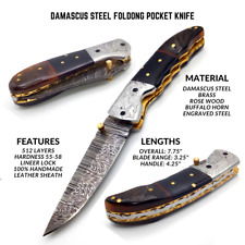 Trailing Point Custom Handmade Damascus Steel Folding Pocket Knife 3.5