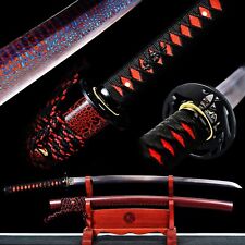 Unique Red&Blue Damascus Folded T1095 Steel Katana Japanese Samurai Sharp Sword picture