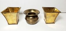 Set Of 3 Vintage Solid Brass Bowl Vases India Small Pots Plant picture