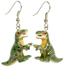 ✿ New NORTHERN ROSE Porcelain Earrings TREX DINOSAUR Jewelry Dino Dragon Green picture