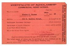 1930's BALTIMORE BUSINESS COLLEGE COMMERCIAL NIGHT SCHOOL CARD*ELMIRA THOMAS picture