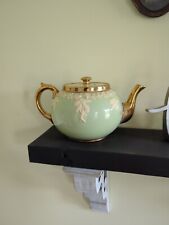 Vintage Gibsons Jadite Green Jasper Ware Teapot With Gold Trim + Brown Interior  picture