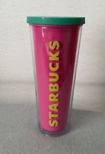Starbucks 2014 Retro Summer Neon Pink Yellow Teal Venti 24 oz Cold Cup Tumbler  picture