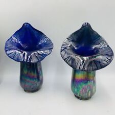 2 Hand Blown Cobalt Art Glass Jack In The Pulpit Lamp Shades Iridescent Stretch picture