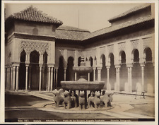 Spain, Granada, the Alhambra, Court of Lions, ca.1880, vintage album print picture