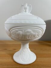 Vintage Fenton Glass Bicentennial Compote With Eagle Finial Lid White Milk Glass picture