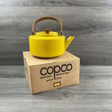 COPCO Tea Kettle Copco Yellow Kettle Metal Wooden Handle Made in Spain picture