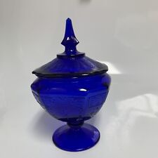 Anchor Hocking Princess Pattern Cobalt Blue Glass Footed Candy Jar  Vintage picture