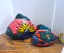 Pair of  Terracotta Mexican Painted Fish Set of 2 picture