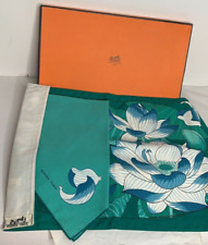 Hermes Placemats Napkins Vintage Set Green Blue Floral Original Box Imperfect picture