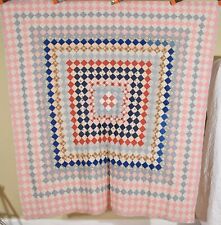 Gorgeous Vintage 1910's Trip Around the World Postage Stamp Antique Quilt Top picture