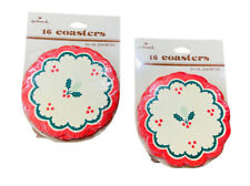 Vtg Paper Christmas Coasters Hallmark Poinsettia 12 NOS Plastic Wrap Torn picture