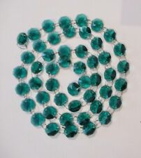 2 YARDS GREEN  TEAL GLASS CRYSTAL 14mm Octagon Beads GARLAND SILVER CONNECTOR picture