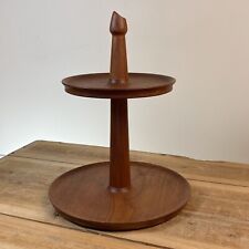 Vintage Mid Century Danish Style Teak Wood Two Tier Serving Tray Platter Display picture
