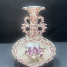 Vtg Beautiful Ivory Dynasty Style Pink Floral Ceramic Vase 7” Tall picture