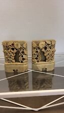 WOW Vintage Set of 2 Chinese Soapstone  Bookends Carved 3D Floral  1900s? picture
