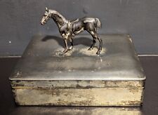 Vtg JB Jennings Brothers Heavy Silver Cigar Jewelry Trinket Hinged Box w/ Horse picture