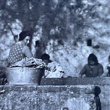 Antique 1925 Women Washing Clothes Turin Italy OOAK Stereoview Photo Card 3226 picture