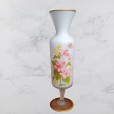Vintage White Satin Vase Floral Pattern Frosted Footed Glass Made in Japan picture