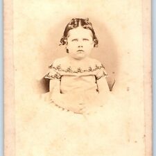 c1860s Cute Little Girl Curls Hair Sharp CdV Photo Card Resting Frown Fat H24 picture