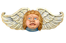 Angel Hand Carved and Painted Wood Cherub Wall Mount Vintage Decor picture