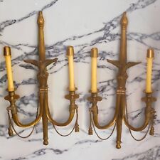 Pair of 1980's American Federal Style Gilt Brass Eagle/Torch Candelabra Sconces picture