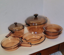 Vintage 10 Piece Lot of Corning Visions Corning Ware Pyrex Amber Glass Cookware picture