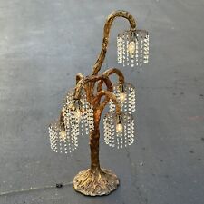 Vintage MCM Mid Century Gold Tree Branch Chandelier Crystal 6 Light Lamp 40