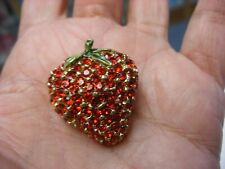 Vintage Rhinestone Enameled Strawberry Brooch Pin #B36 picture