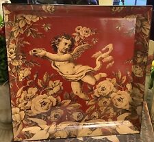 Creative Co-Op~12.5” Sq~Cherub Themed Plastic Tray~Red Floral Toile Design~NICE~ picture