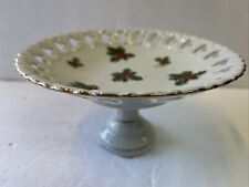 vintage christmas lefton cookie candy dish tazza holly berry  picture
