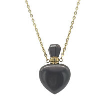 Natural Black Obsidian Quartz Love Heart Crystal Perfume Bottle Pendant Necklace picture