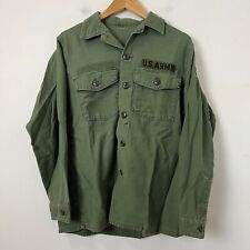 Vtg Army Shirt Coat Button Up Long Sleeve Solid Green Mens Sz S picture
