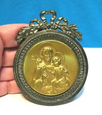ANTIQUE FRENCH ST JOSEPH W/ CHRIST CHILD GOLD PLAQUE IN SILVER BEZEL RELIGIOUS picture