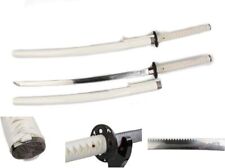 Classic White Samurai Katana Etched Damascus Steel Blade Japanese Sword picture