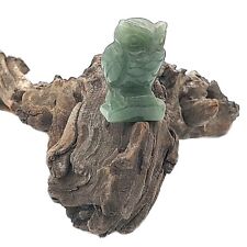 Statue Owl green jade stone intelligence good luck carving genuine Burma amulet  picture