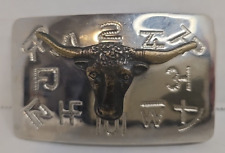 Vintage Chambers Longhorn Belt Buckle - Two Tone With Branding Symbols Engraved picture