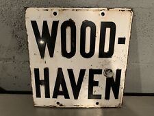 NYC SUBWAY PILLAR SIGN WOOD HAVEN WOODHAVEN QUEENS NELKE PORCELAIN BULLET DING?? picture