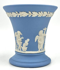 WEDGWOOD BLUE JASPER WARE 3.5in VASE, CUPID/FLORAL; EXCELLENT CONDITION picture